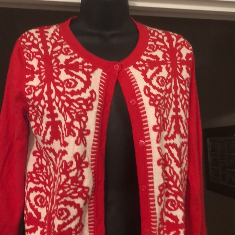MEDINA Red and White Sweater Size Medium Gently Worn - Picture 3 of 6